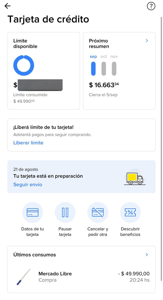 En 3 minutos resolví el alta en la app y aunque no tengo el plástico hice mi primera compra en 3x con la virtual que es inmediata. En la app veo el detalle del consumo, el limite disponible y el estimado del prox resumen.