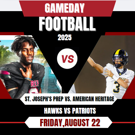 🚨 VARSITY GAMEDAY 🚨

<a href="/SJPrep_Football/">St Joe’s Prep Football</a>  vs. <a href="/ahspatfootball/">American Heritage Football</a> 

📆 Friday,August 22
⏰ @ 6p.
🎥 bit.ly/41mkHsf

<a href="/TJOHNSONIII/">Terrance Johnson</a> <a href="/Jeffar_coiocho8/">Jeffar Jean-noel</a> <a href="/AH__Athletics/">American Heritage</a> <a href="/SJPREP/">St. Joseph's Prep</a> <a href="/SJPrep_Sports/">St. Joseph’s Prep Sports</a>