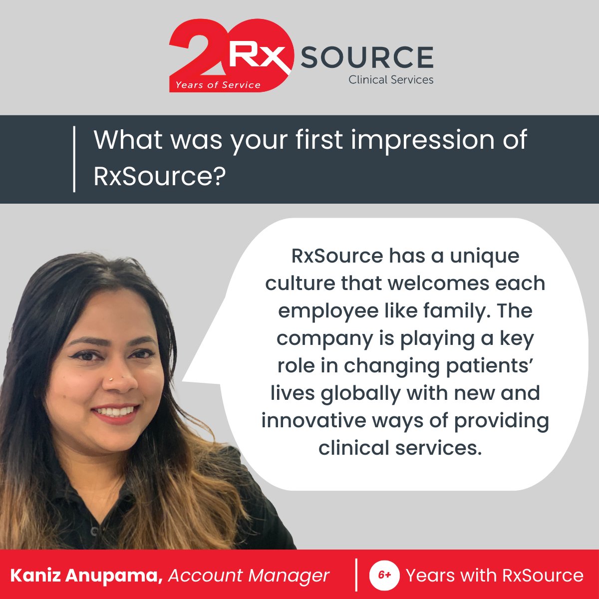 RxSource (@rxsourceglobal) on Twitter photo ๐ฎ๐ฌ ๐๐ฒ๐ฎ๐ฟ๐ ๐ผ๐ณ ๐ฅ๐
๐ฆ๐ผ๐๐ฟ๐ฐ๐ฒ, ๐ฎ๐ฌ ๐๐ฒ๐ฎ๐ฟ๐ ๐ผ๐ณ ๐ถ๐บ๐ฝ๐ฟ๐ฒ๐๐๐ถ๐ผ๐ป๐. Kaniz Anupama, Account Manager, shares her first impression of RxSource. Learn more about our anniversary here: bit.ly/4aHZLTj
#20yearsofRxSource #ClinicalTrials ๐ฎ๐ฌ ๐๐ฒ๐ฎ๐ฟ๐ ๐ผ๐ณ ๐ฅ๐
๐ฆ๐ผ๐๐ฟ๐ฐ๐ฒ, ๐ฎ๐ฌ ๐๐ฒ๐ฎ๐ฟ๐ ๐ผ๐ณ ๐ถ๐บ๐ฝ๐ฟ๐ฒ๐๐๐ถ๐ผ๐ป๐. Kaniz Anupama, Account Manager, shares her first impression of RxSource. Learn more about our anniversary here: bit.ly/4aHZLTj
#20yearsofRxSource #ClinicalTrials