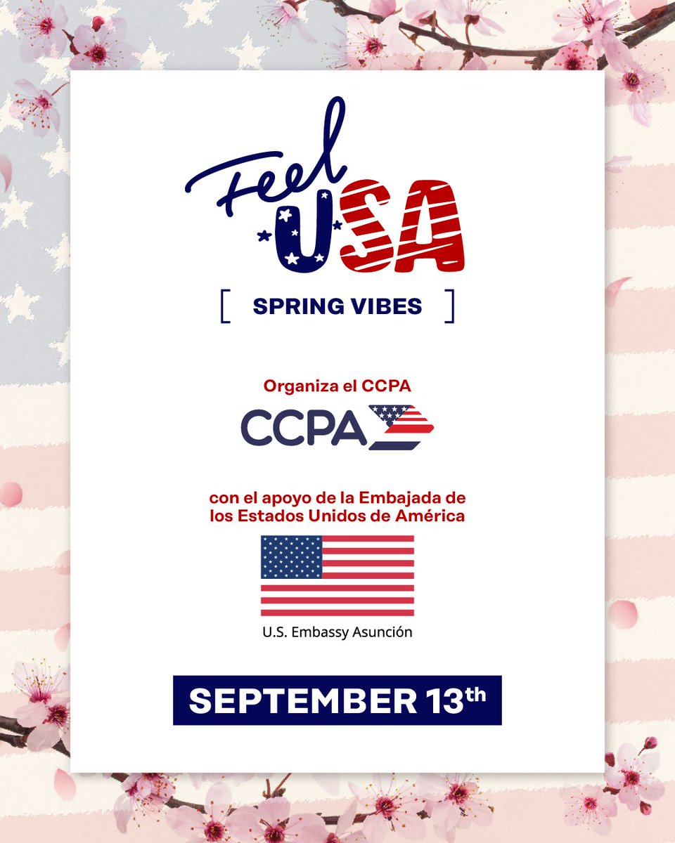 🌸¡Se viene el evento más esperado de la primavera!​

Este 13 de septiembre, viví una tarde llena de música, gastronomía, juegos y toda la cultura americana en el #FEELUSA2025 – Spring Edition🎶🇺🇸​

📍CCPA Central – de 16:00 a 20:30 h​

🎉 Entrada libre y gratuita​ #SpringVibes