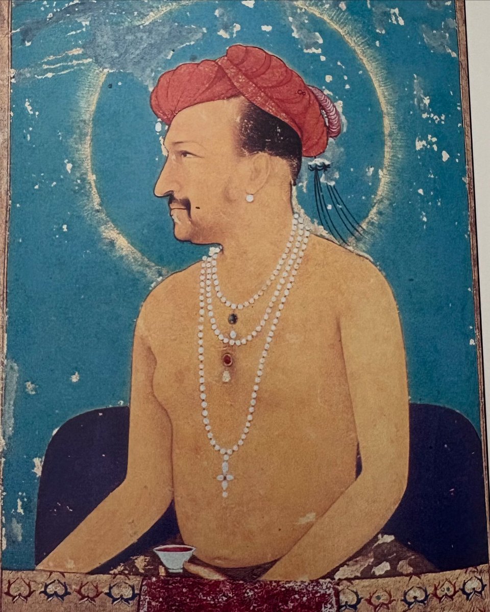If you are sweltering in North Indian heat right now, remember that Jahangir had to spend 2-3 hours at midday at the jharokha window ‘despite the severity of the heat’ which might explain why he is bare -chested in this remarkable image 

Raja rampur library, 1620
