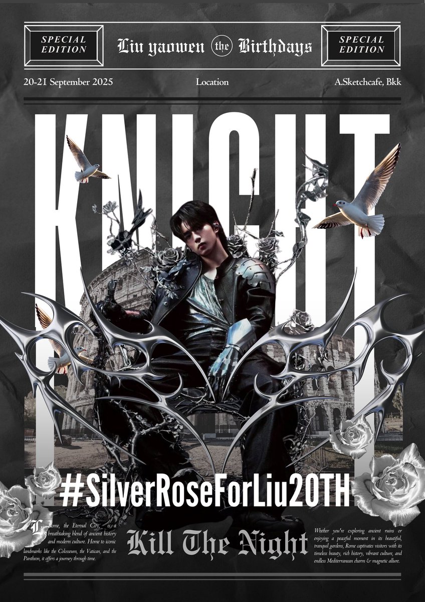 Liuyaowenthpj's tweet photo. ⚔️𝑺𝒊𝒍𝒗𝒆𝒓 𝑹𝒐𝒔𝒆 𝑭𝒐𝒓 𝑳𝒊𝒖 ⚔️

𝐋𝐢𝐮𝐘𝐚𝐨𝐰𝐞𝐧 20𝐭𝐡 𝐁𝐢𝐫𝐭𝐡𝐝𝐚𝐲 𝐏𝐫𝐨𝐣𝐞𝐜𝐭

#SilverRoseForLiu20th

Location: A SKETCH CAFE
(BTS อุดมสุข)
Date: 20-21 Sept. 2025
Time: 11.00 - 17.00

@TNT_SDSN
#LiuYaowen #刘耀文 #หลิวเ��่าเหวิน
#TEENSINTIMES #时代少年团 https://t.co/cNjVWm7XOA