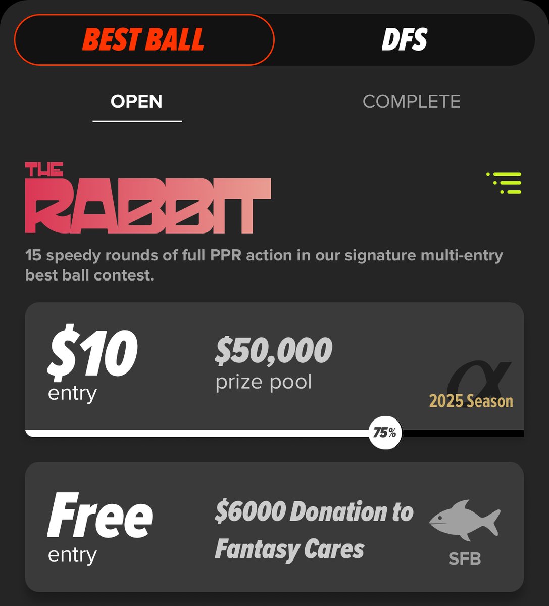 The Podfather (@fantasy_mansion) on Twitter photo quick update on a beautiful #FastDraftFriday.
🔸sfb is up to $6000 for <a href="/FantasyCaresOrg/">Fantasy Cares #fantasycares</a>
🔸week 1 dfs launches today
🔸rabbit is 75% full
🐴 giddy up quick update on a beautiful #FastDraftFriday.
🔸sfb is up to $6000 for <a href="/FantasyCaresOrg/">Fantasy Cares #fantasycares</a>
🔸week 1 dfs launches today
🔸rabbit is 75% full
🐴 giddy up