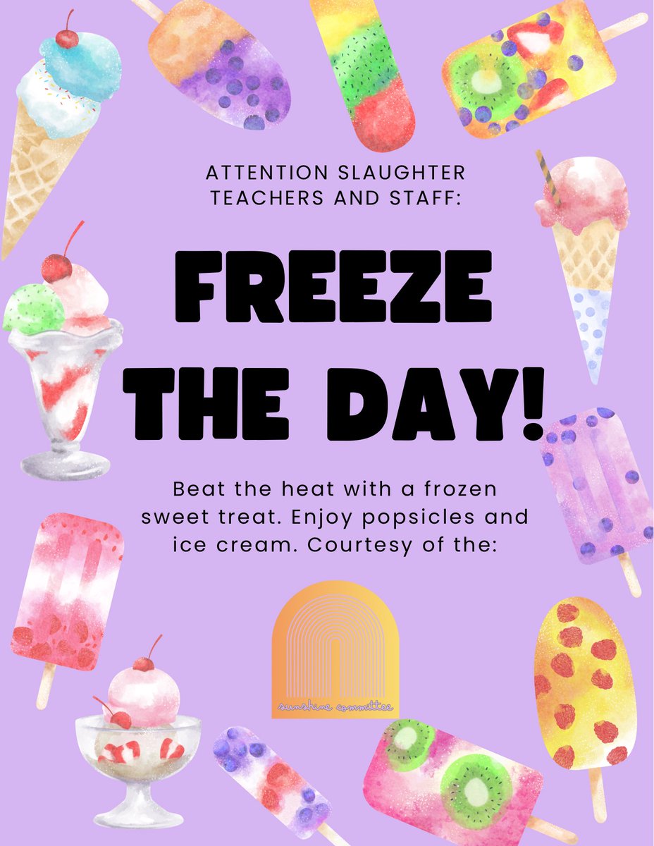 BathmanEDU's tweet photo. 1st Sunshine Committee ☀️ goodness of the year and it’s a sweet one! Stocked the freezer for @SlaughterES Ts to grab a sweet treat to beat the heat! #slaughterliveskind #inittogether #itsaslaughterthing https://t.co/2fZYMwxEbw