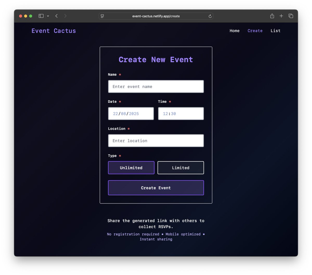 meetup_com is a pricey capitalism website, I don’t need communities and spams and fancy stuffs, I want only an RSVP platform so built my own, here is the first version: event-cactus.netlify.app if you have any suggestion, or feature idea just drop me a message