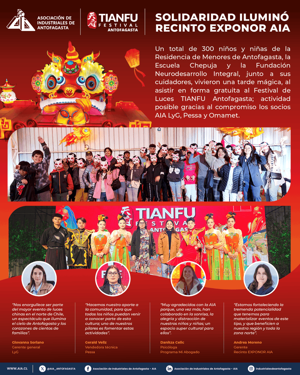 Alegría, diversión y aprendizaje vivieron estos 300 niños y niñas en esta visita a TIANFU Festival Antofagasta, ¡revivamos este momento!

#AIA #TIANFU #China #LucesChinas #TIANFUFestival