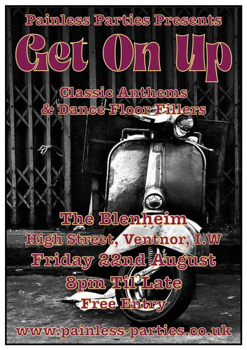 PainlessParties's tweet photo. Tonight: Live and Loud for Your Listening Pleasure at The Blenheim in Ventnor

Join us for a night filled with the best Motown, soul, and rhythm and blues from the 50s, 60s, and 70s, enhanced with elements of ska and funk for extra enjoyment

Who am I going to see at the bar? https://t.co/pExl604ZkD