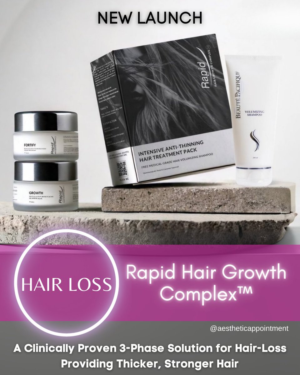 Rapid Hair Growth Complex™ is a 3-phase system clinically designed to reduce hair loss and restore strength, thickness, and scalp health: aestheticappointment.co.za/2025/08/rapid-… 

#BeautePacifique #RapidHairGrowthComplex #HairLoss #HairHealth #AestheticAppointment #BeautePacifiquesa
