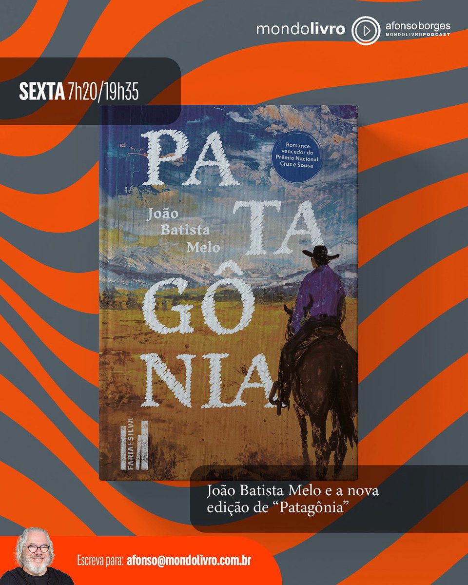 Mondolivro Podcast (@mondolivro) on Twitter photo O primeiro romance de João Batista Melo, "Patagônia", está de volta às livrarias, pela Editora Faria e Silva (<a href="/altabooks/">Editora Alta Books</a>). Vencedor do Prêmio Cruz e Sousa, o livro estava esgotado há quase 20 anos. Esse é o assunto de <a href="/afonsoborges/">Afonso Borges</a> nesta sexta - confira! bit.ly/47FEfyS O primeiro romance de João Batista Melo, "Patagônia", está de volta às livrarias, pela Editora Faria e Silva (<a href="/altabooks/">Editora Alta Books</a>). Vencedor do Prêmio Cruz e Sousa, o livro estava esgotado há quase 20 anos. Esse é o assunto de <a href="/afonsoborges/">Afonso Borges</a> nesta sexta - confira! bit.ly/47FEfyS