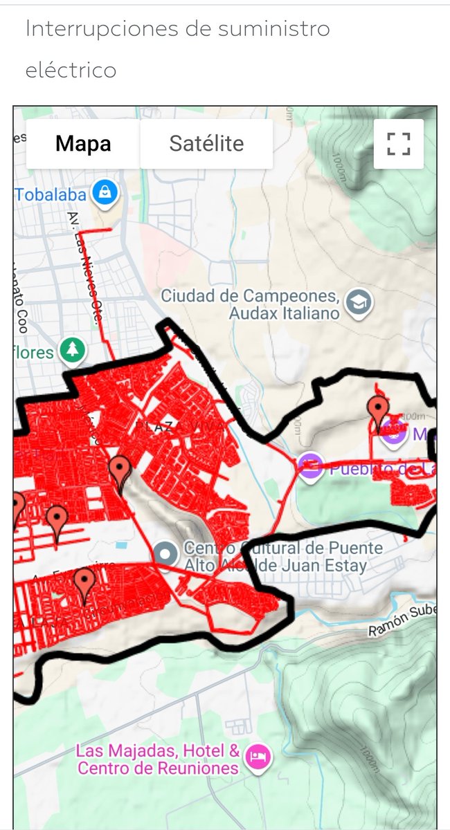JjvvSan's tweet photo. #Atención... La mayoría de la comuna de #PuenteAlto sin suministro eléctrico #EEPA @SEC_cl @mpuentealto #SENAPREDRM @DPPCordillera https://t.co/ltVsHeuE0a
