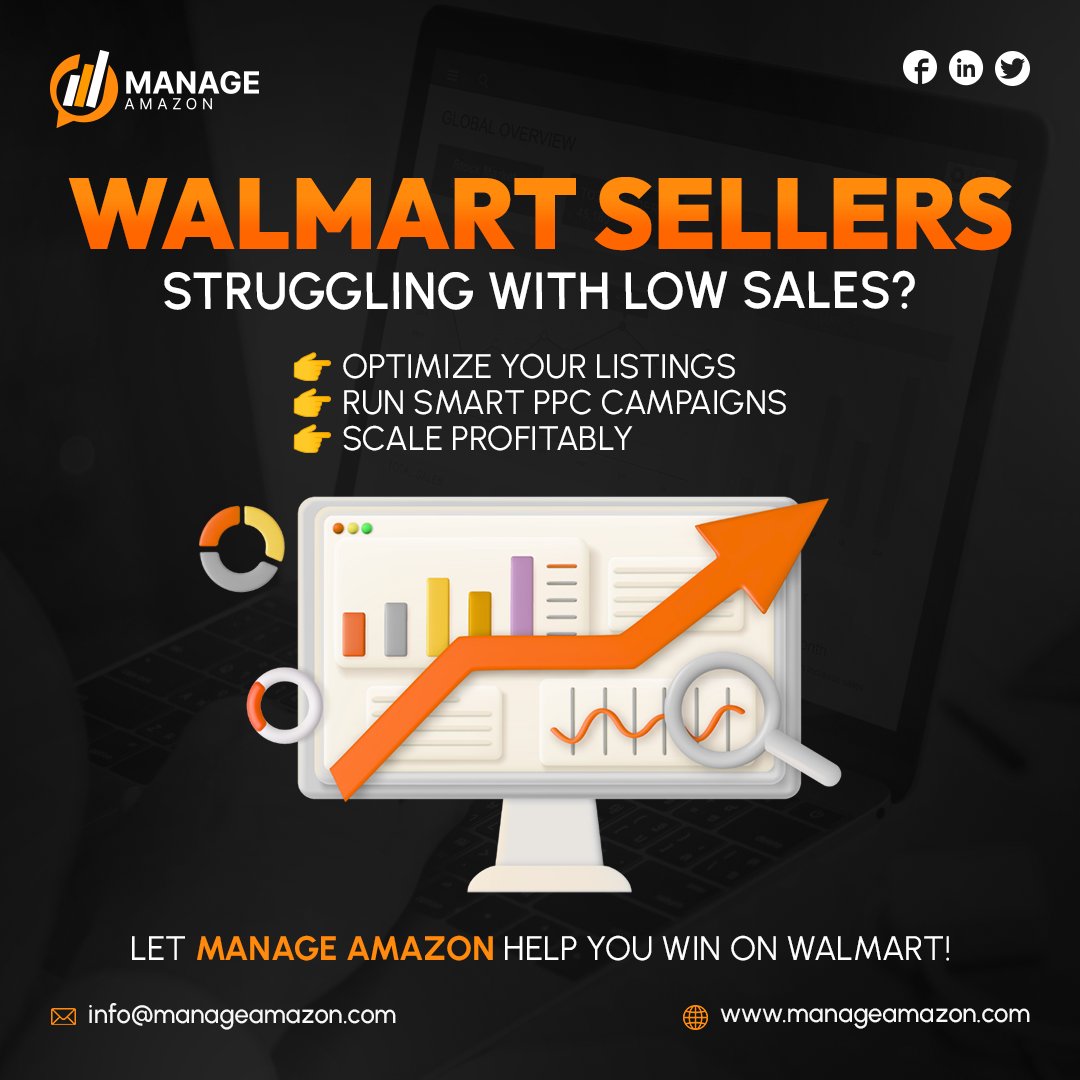 manageamazon's tweet image. Selling on Walmart but struggling to grow? At Manage Amazon, we help you rank higher, boost conversions &amp;amp; scale with proven strategies. Your competitors are leveling up will you? manageamazon.com #WalmartSellers #EcommerceGrowth