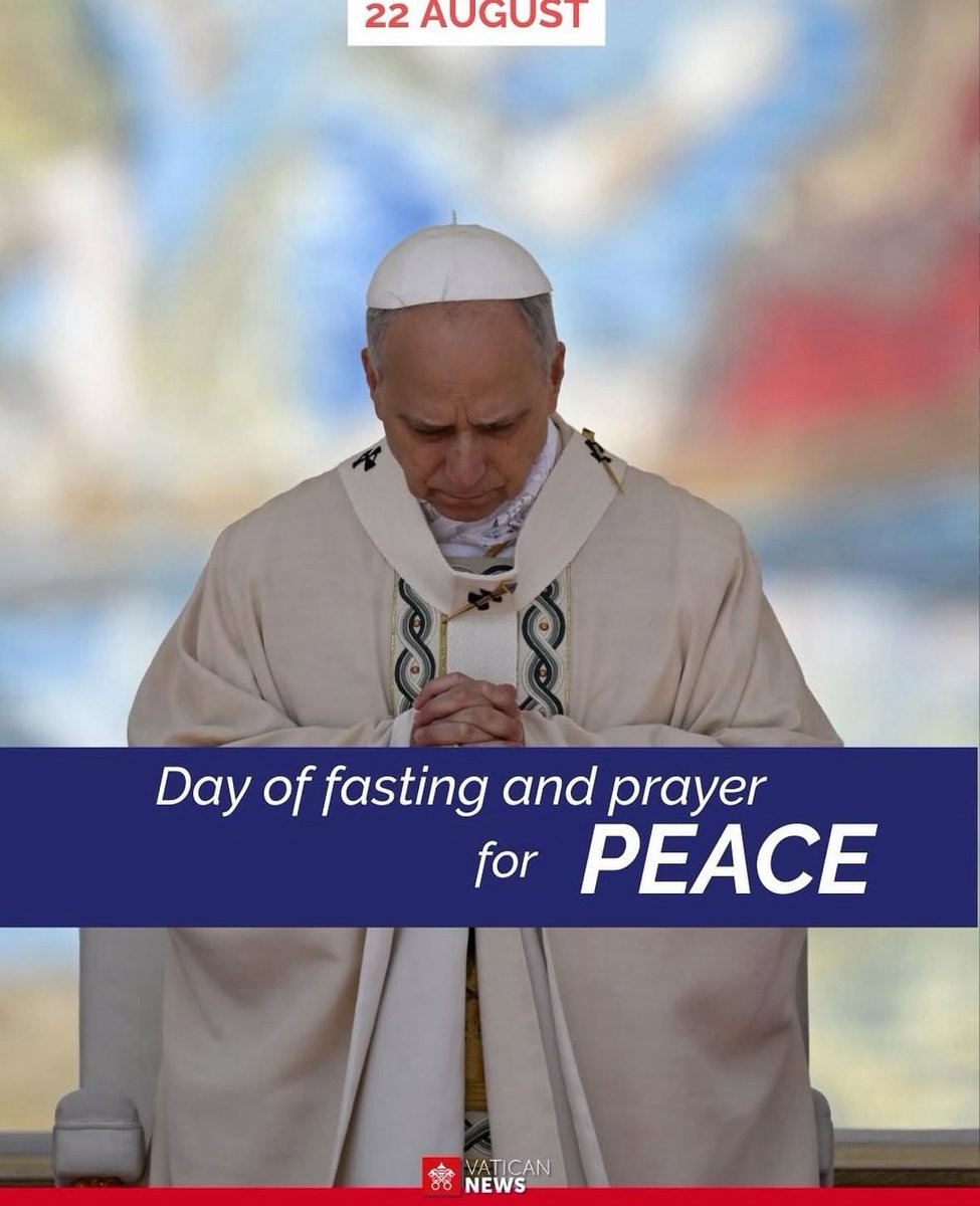 Pope Leo XIV invites the faithful to unite in prayer and fasting on 22 August for peace, and calls for a "disarmed and disarming peace" in all places torn by armed conflict. #peace 🕊️