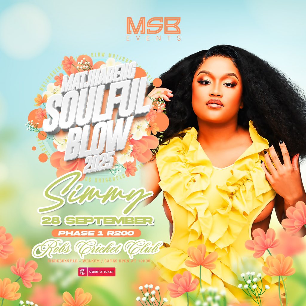 Let’s welcome Simmy to the most anticipated festival in the Free State. 

Tickets are still available at Computicket nationwide for only R 200 (Phase)

#MSBWeekend #springblow2025 #MSB