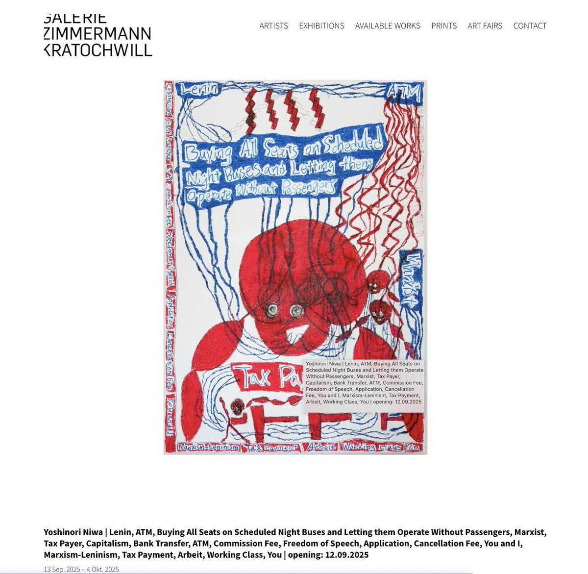 オーストリア・グラーツのギャラリーGalerie Zimmermann Kratochwillで数年ぶりに個展。9月13日から10月4日まで。タイトルは少し長いので省略。
zimmermann-kratochwill.com/exhibitions/yo…