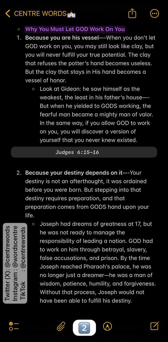 CentreWords's tweet image. LET GOD WORK ON YOU— PART 1

When you stop striving and let God work on you, He shapes what your hands could never fix. Trust the process, He is the Potter, you are the clay. 🙏 
#LetGodWork #DivineProcess