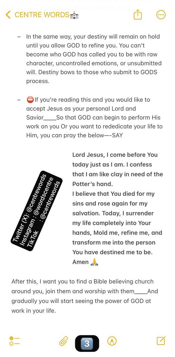 CentreWords's tweet image. LET GOD WORK ON YOU— PART 1

When you stop striving and let God work on you, He shapes what your hands could never fix. Trust the process, He is the Potter, you are the clay. 🙏 
#LetGodWork #DivineProcess