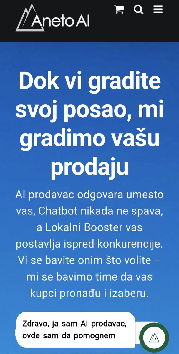 ✨ Imamo novi sajt – Aneto.rs!
 Dok vi gradite svoj posao, mi gradimo vašu prodaju.
 AI prodavac, Chatbot i Lokalni Booster sada su objedinjeni na jednom mestu – da vaš brend postavimo ispred konkurencije.
👉 Posetite aneto.rs