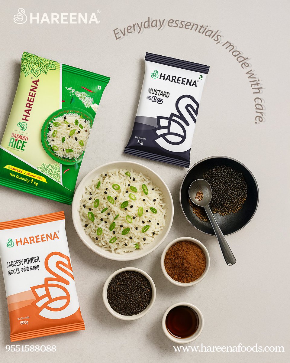 Hareenafoods's tweet photo. From rice to spices, Hareena brings home the taste of care in every bite.
.
.
For enquiries: 9551588088
@hareenafoods
.
.
#hareenafoods #hareena #pulses #flour #dal #sugar #vermicelli #rusk #HareenaEssentials #VersatileCooking #HealthyLiving https://t.co/s9Z0Pz3Ucr