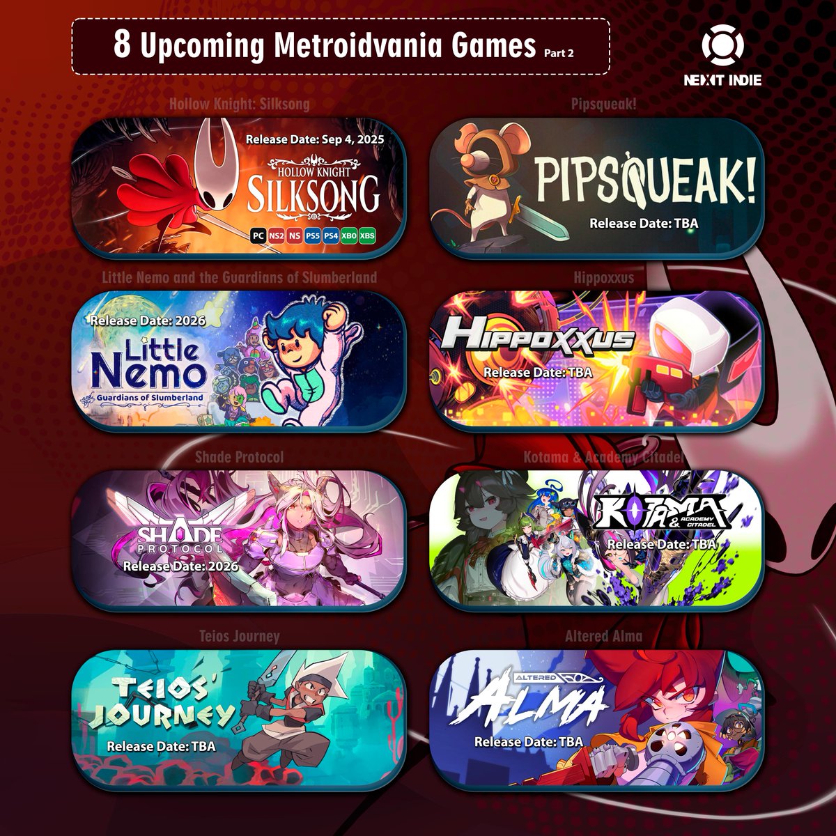 nexindie's tweet photo. 8 Upcoming Metroidvania Games - Part 2 https://t.co/l4UQTt9Amc
