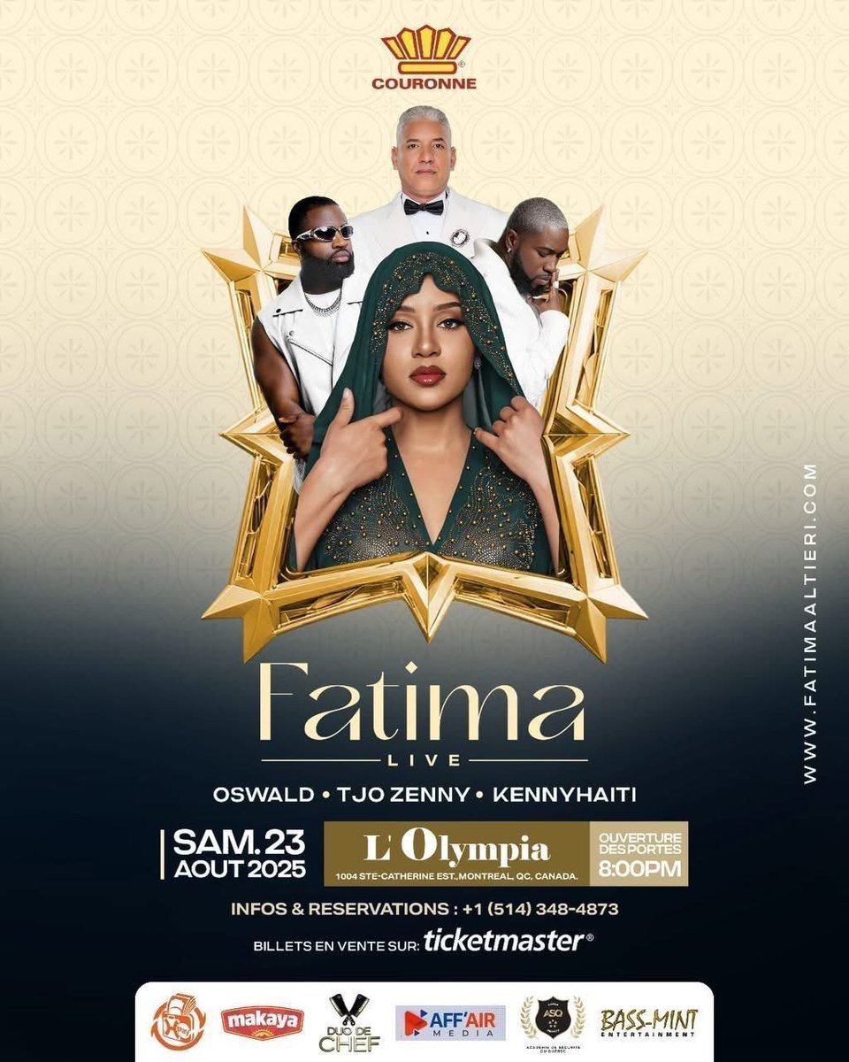 BIlly Live Show (@billyliveshow) on Twitter photo 🇨🇦 Montréal -Canada
🔥 FATIMA en concert LIVE à l’Olympia !
Aux côtés de @oswaldsxm @kennyhaiti et <a href="/tjozenny/">JOSEPH ZENNY ( J Z )</a> pour une soirée exceptionnelle où la musique devient une véritable expérience.
Animation musicale :@manitonation & @djrleen
🎫 Prenez vos billets www.fatimaaltieri 🇨🇦 Montréal -Canada
🔥 FATIMA en concert LIVE à l’Olympia !
Aux côtés de @oswaldsxm @kennyhaiti et <a href="/tjozenny/">JOSEPH ZENNY ( J Z )</a> pour une soirée exceptionnelle où la musique devient une véritable expérience.
Animation musicale :@manitonation & @djrleen
🎫 Prenez vos billets www.fatimaaltieri