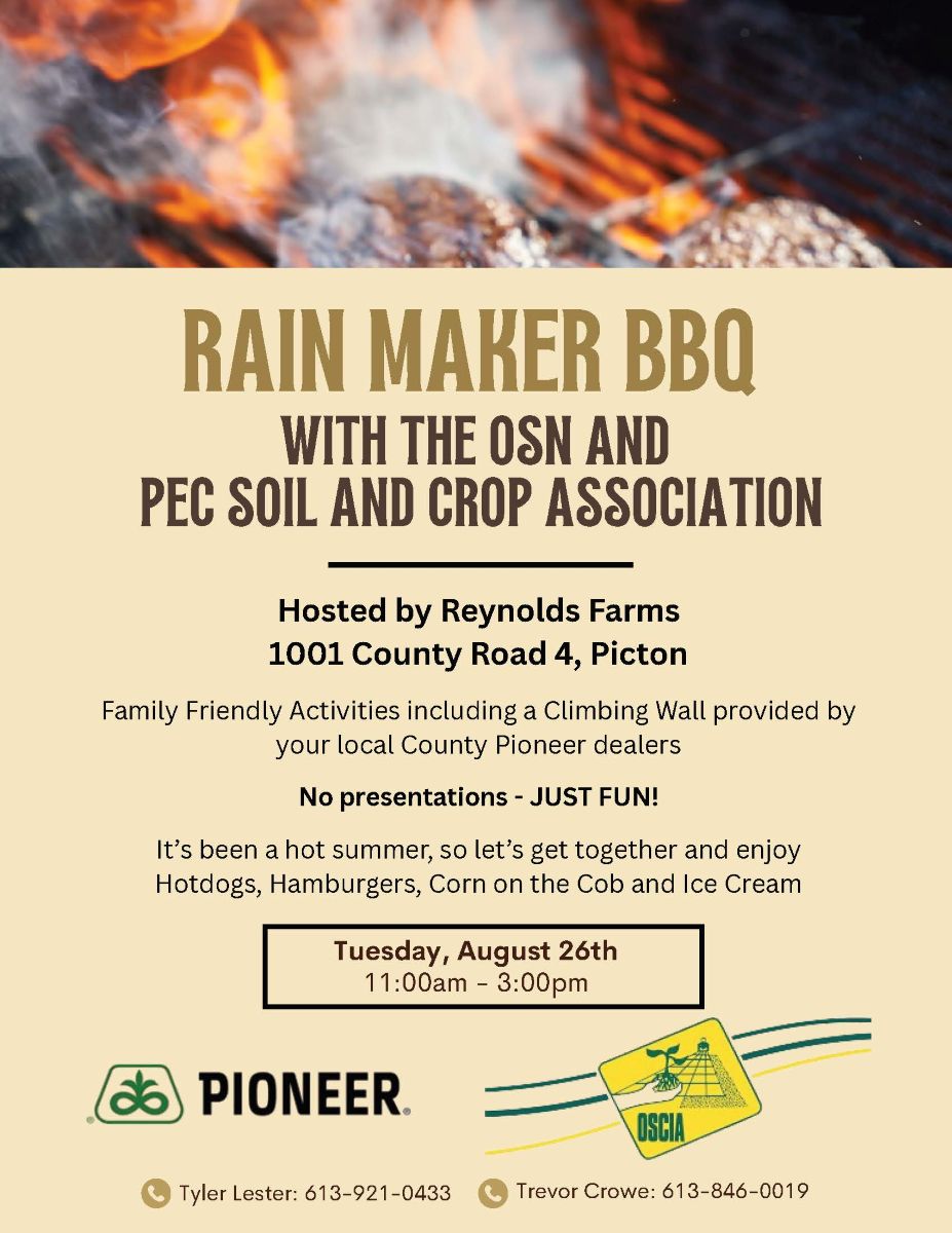 🌽 Rain Maker BBQ
📅 Aug 26 | ⏰ 11–3 | 📍 Reynolds Farm, Picton, ON
🍔 Burgers • 🌽 Corn • 🍦 Ice cream
🧗‍♂️ Climbing wall for kids (thanks Pioneer!)
👨‍👩‍👧‍👦 No presentations – just fun!
RSVP/details 👉 tinyurl.com/yc3rptw4