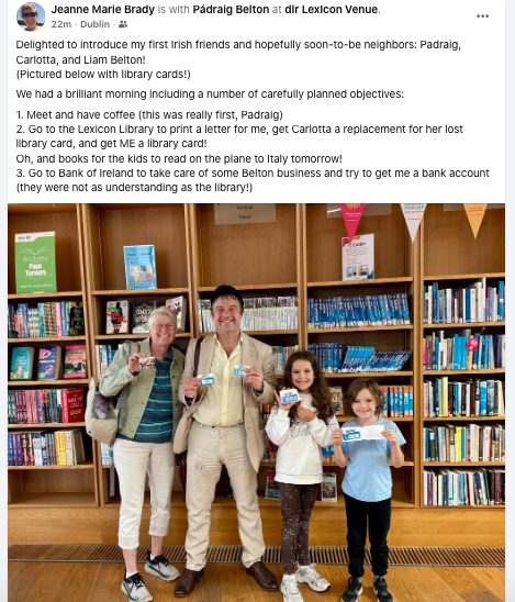 I can think of nothing frankly more flattering than when the world's brightest, most talented people want to make their home right here beside us in Ireland. Like Jeanne - an engineer and journalist from Boston, whose grandfather was from Tipperary and today finds Ireland a more