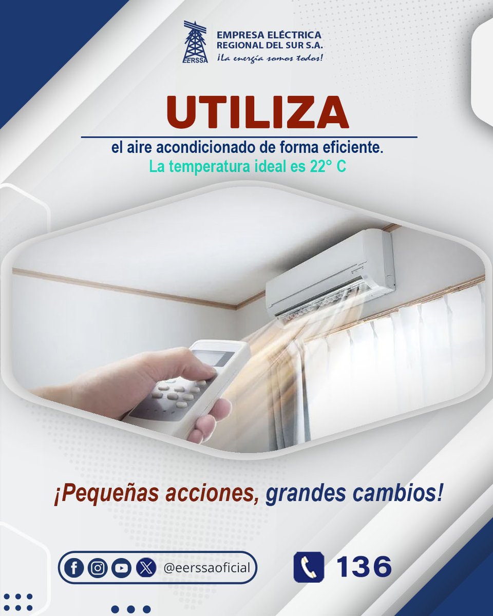 x👉🏼Ahorra energía con el aire acondicionado:

🟨Observa la etiqueta eficiencia energética.
🟨Procura establecer una temperatura media.
🟨Es importante programar su funcionamiento.
🟨Como cada electrodoméstico, el aire acondicionado también necesita de un mantenimiento.