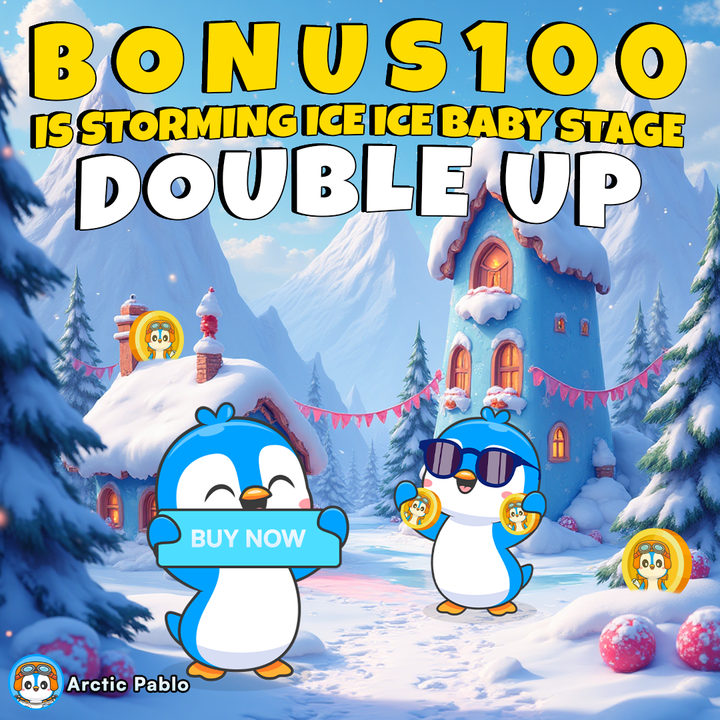 🐧❄️ BONUS100 is Storming the Ice Ice Baby Stage — Double Your Bag Instantly! 🚀💰

Dude… Arctic Pablo isn’t just chilling in this stage, he’s doubling the heat. With BONUS100, every token you buy right now instantly doubles, meaning you’re locking in 2x the APC at no extra