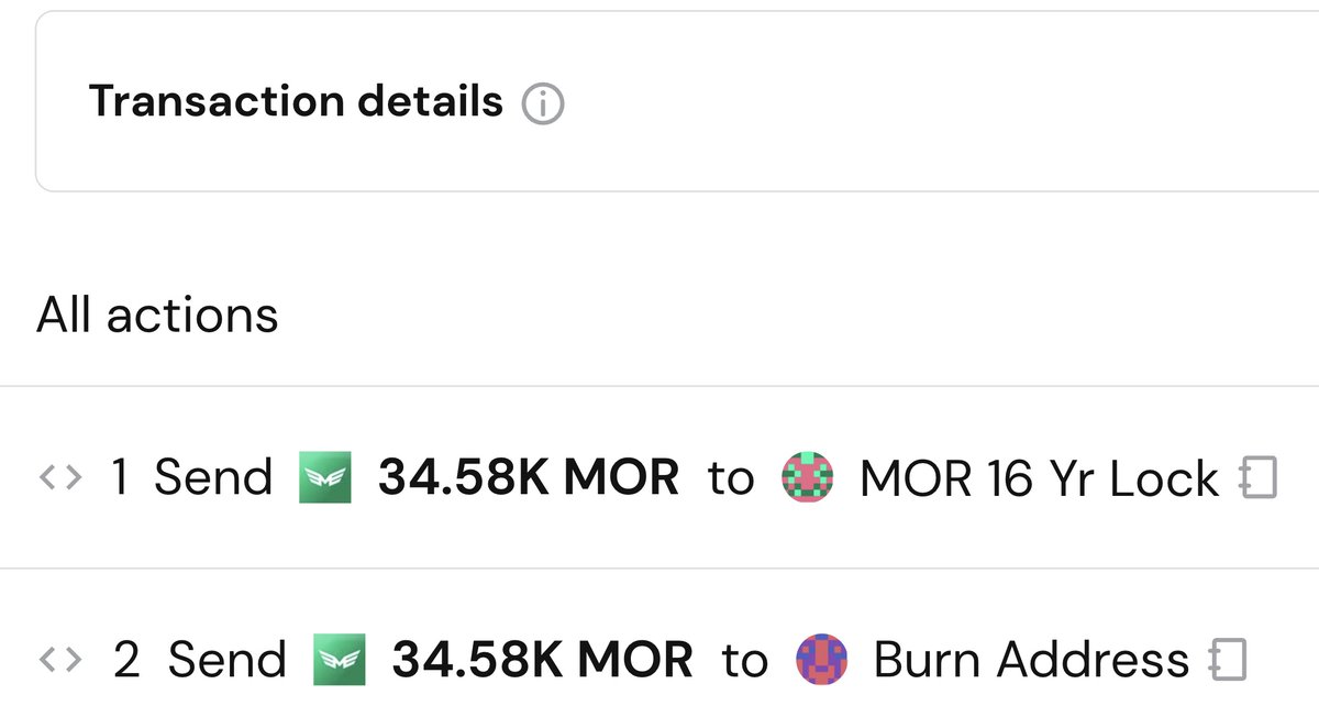I love the smell of burning tokens in the morning : )

Your regular reminder that MOR becomes ever more scarce over time. The protocol just burned another 34,583 MOR &amp; locked 34,583 MOR for 16 years.