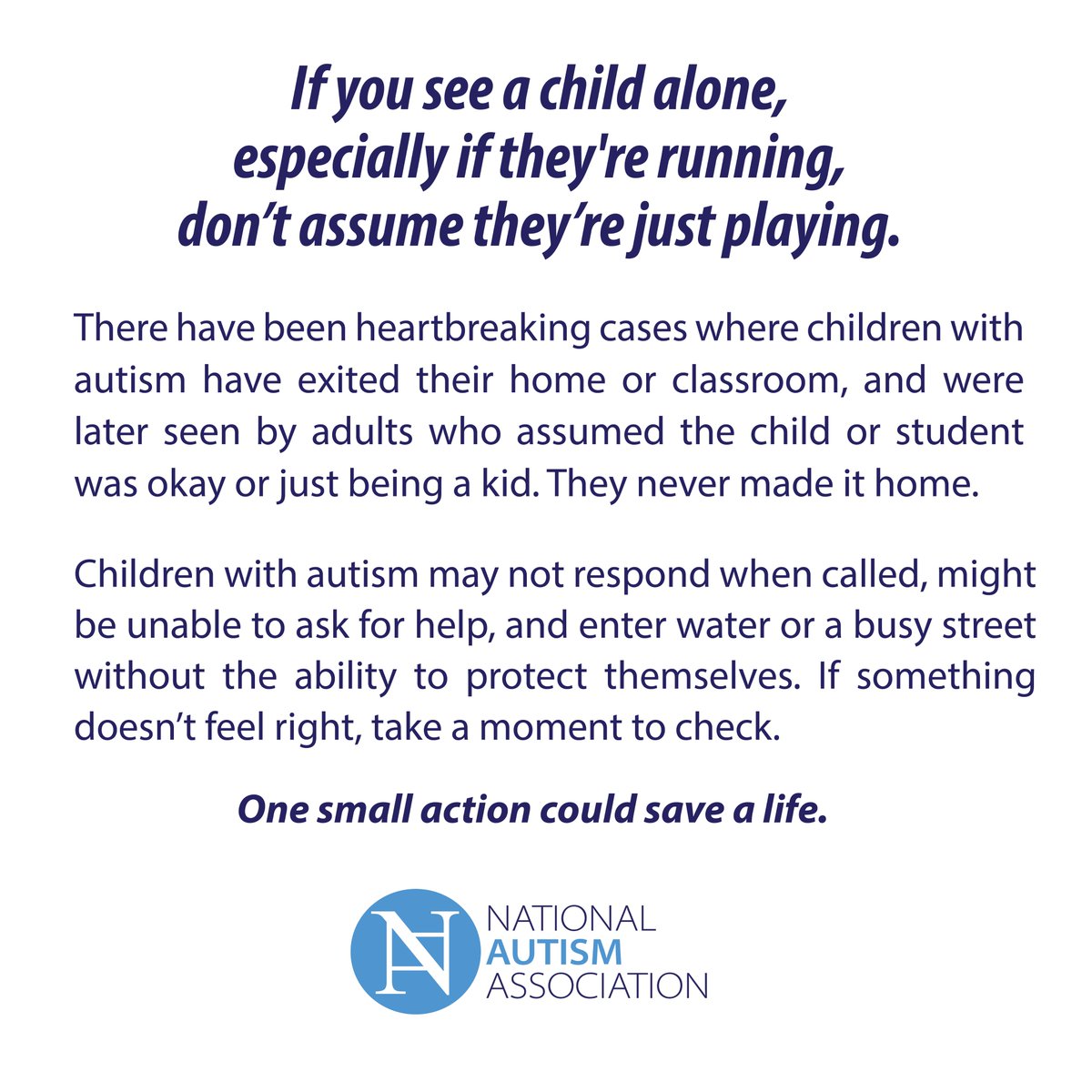 In today’s world, it's rare for a child to be out &amp; about alone without an adult, siblings, or peers nearby. If you see one, please check in. They might have #autism, and you might save a life. #7IsACrisis #SearchWaterFirst