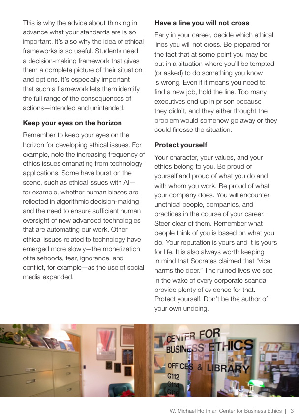 The Hoffman Center for Business Ethics has released Business Ethics: What Everyone Should Know, a short guide for students and early-career professionals. Compiled by Tom White, it offers practical advice on ethics in the workplace.

Publications: bit.ly/46F6VYu