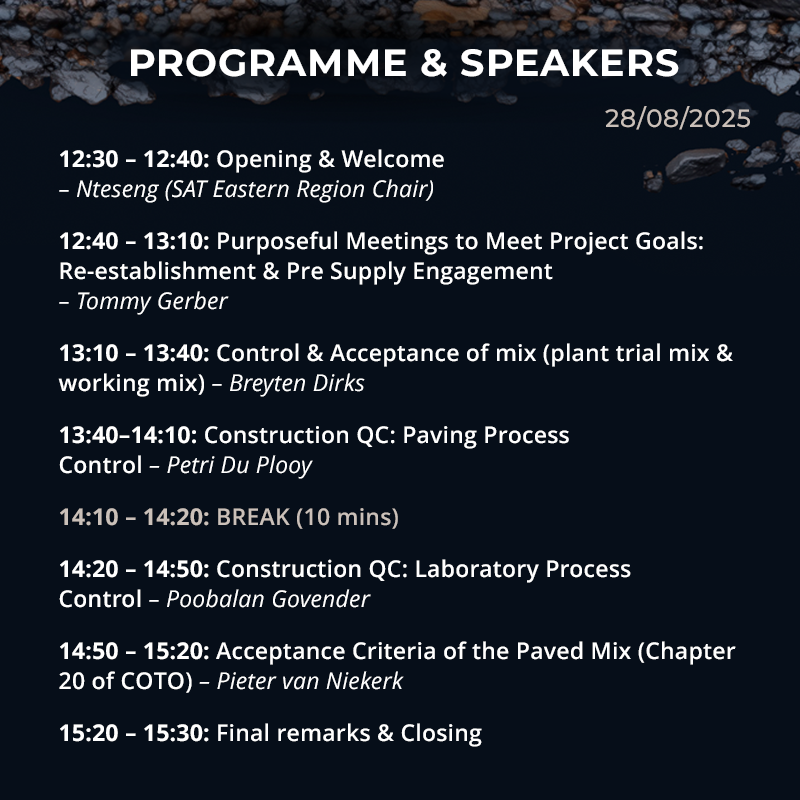 👉 Register for next week Thursday's #SATEastern #Webinar: BEYOND THE SURFACE - Control &amp; Acceptance in the Asphalt Construction Industry. Our speakers are highly skilled professionals representing all aspects of industry - Check out the Lineup!

REG AT: bit.ly/4mGMhf8