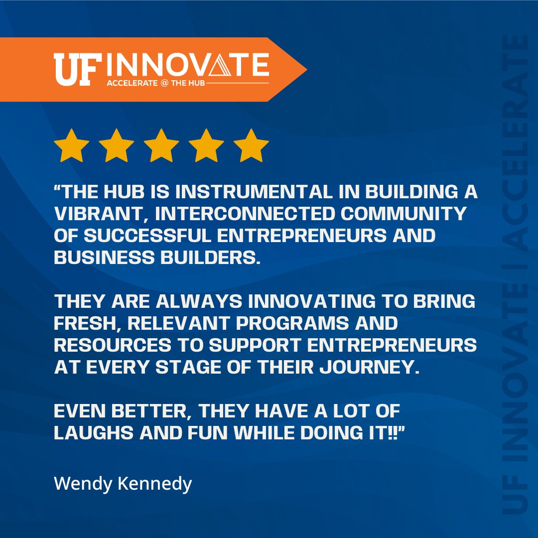 UFAccelerate's tweet image. Thank you, Wendy, for the fantastic review! We love our #HubSweetHome, and are so glad to hear you do too! 🏆🌎

At The Hub, our mission is to build, drive, and support the spirit of innovation. Have a Hub story of your own? Share it with us: g.page/r/CXY6uNyl0Bp9…