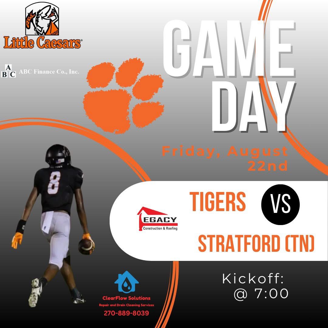 🏈 Tiger Football Game Day! 🏈
Your Tigers are in action tonight as they host Stratford (TN) at the Stadium of Champions for the season opener!

📅 When: Tonight
⏰ Game Time: 7:00 PM
🚪 Gates Open: 5:45 PM
🎟 Tickets: gofan.co/event/3926171?…

#GoTigers
