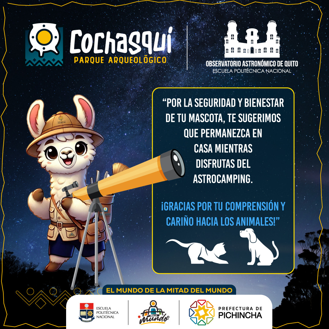 Una experiencia única bajo las estrellas ✨
🔭 Observación de  astros
📖 Charla de astronomía
🔥 Caminata nocturna con antorchas

📅 5 de septiembre 2025
📍 Parque Arqueológico Cochasquí
💲 Valor: $4,08 por persona 

👉 Registro en: bit.ly/Astrocamping

📞 Info: 096 371 6538