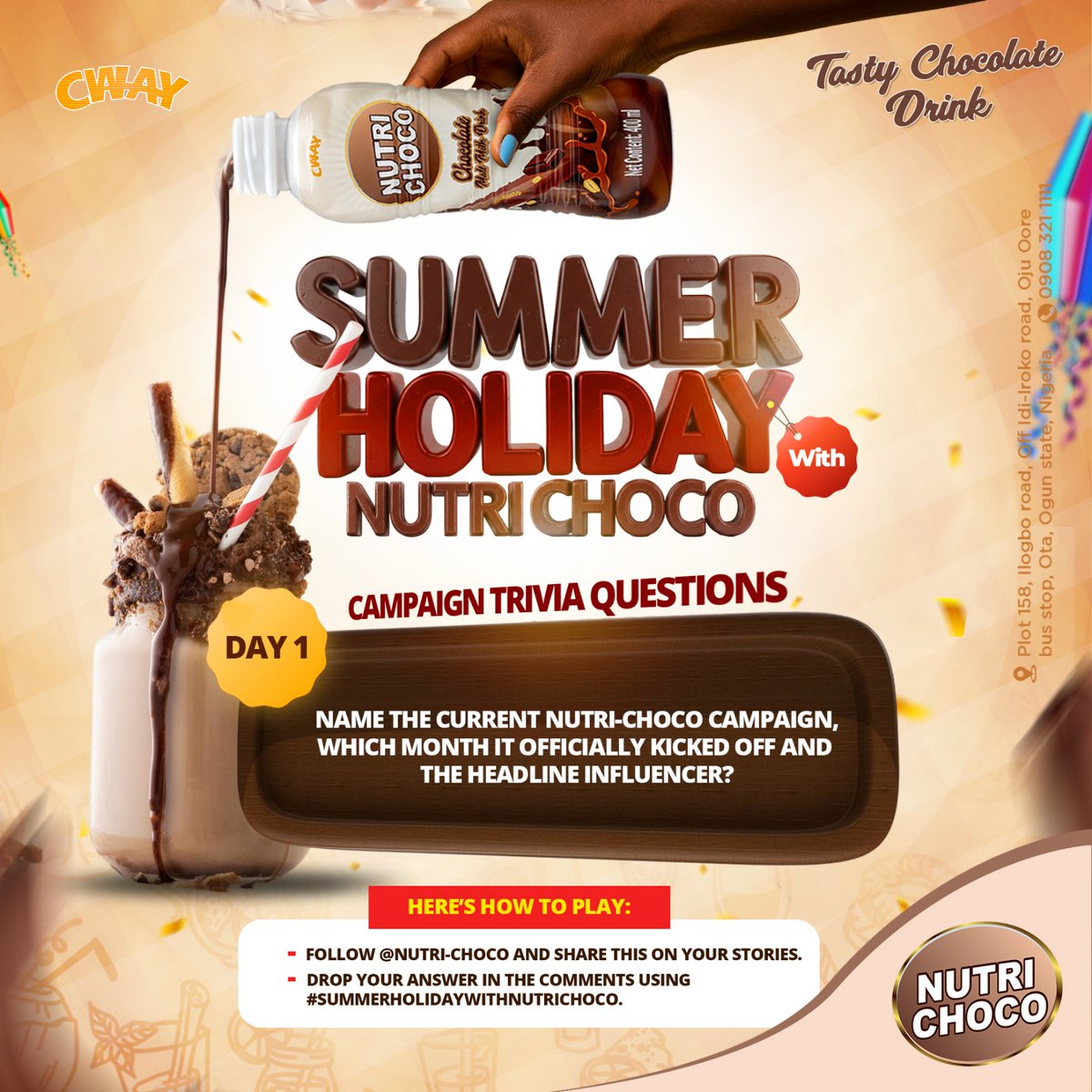 nutri_choco's tweet photo. Summer holidays 📷📷 just got a whole lot sweeter with Nutri-Choco! 📷

It’s Day 1 of our trivia series this August—get the answers right and you could win a shopping voucher or airtime.

Here's how to play!
📷 Like this post and follow @nutri-choco on socials.

📷 Drop your answer in the comments using #SummerHolidaysWithNutriChoco.

📷 Winners will be picked randomly from the correct answers.
T&Cs apply.