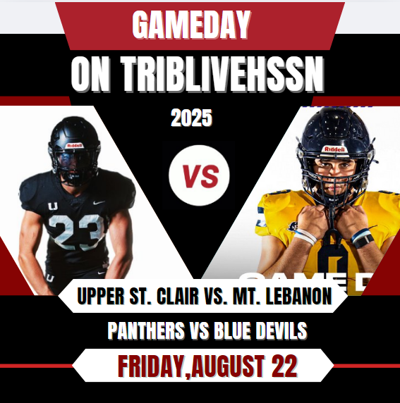 Trib_live's tweet photo. 🚨 VARSITY GAMEDAY 🚨

@MtLebanonSports vs. @UpperStClairFB 

🎥 https://t.co/NUn7lM5lOa
📆 Friday,August 22
⏰  @ 7p.
🏟️ Mt. Lebanon High School

@upper_st @USC_High_School  @mtlebofootball  @USCSST @CoachTyGeorge @CoachJunko_USC @Coach_Fitz__ @DanteCoury @ezekielmdaure https://t.co/eAqGeaxoxn