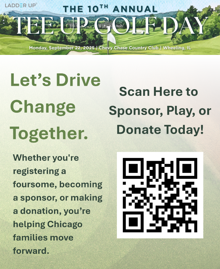 LadderUp's tweet image. Sponsorships &amp;amp; foursomes for Ladder Up’s Golf Outing are going fast! ⛳ Don’t miss your shot to join a great day on the course for a powerful cause. 💚

🔗 Scan the QR code or visit TeeUp4LU2025.givesmart.com
 to register now!

#TeeUp2025 #LadderUpChicago #GiveBackChicago