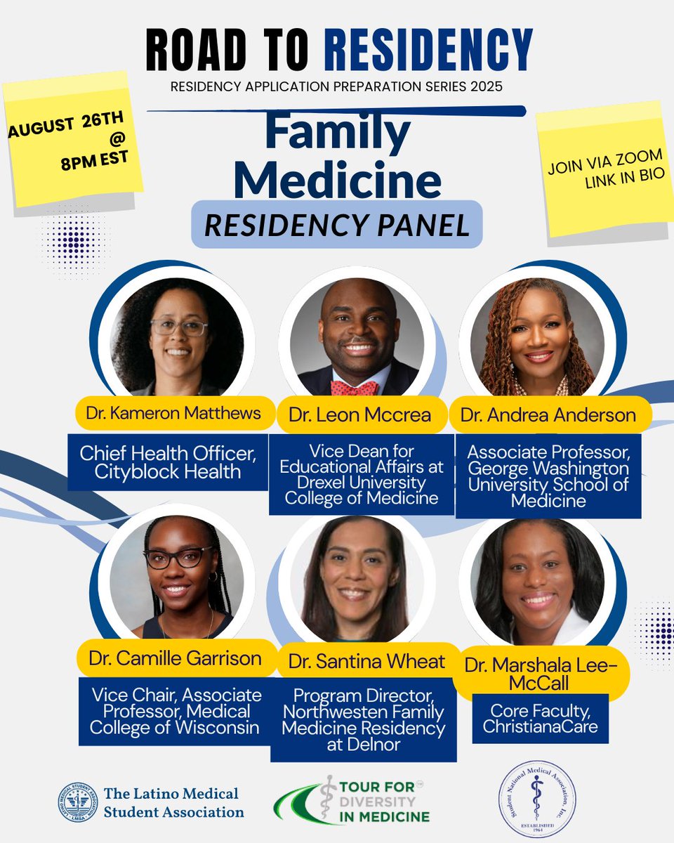 The Student National Medical Association (SNMA) (@snma) on Twitter photo Interested in Family Medicine? Want to hear DIRECTLY from those on the other side of the application? Well, we've got all of your needs answered in one panel. Join us on Tuesday, August 26th at 8pm EST via Zoom.  You'll thank us later.  
Link: us02web.zoom.us/webinar/regist… Interested in Family Medicine? Want to hear DIRECTLY from those on the other side of the application? Well, we've got all of your needs answered in one panel. Join us on Tuesday, August 26th at 8pm EST via Zoom.  You'll thank us later.  
Link: us02web.zoom.us/webinar/regist…