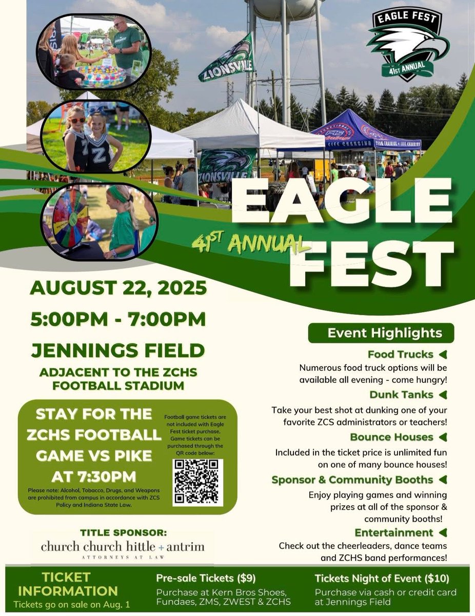 Today is the day! Come and see the ZEF crew tonight at Eagle Fest at our tent and spin the wheel for a hat, candy (most popular prize!) or an opportunity to send your favorite ZCS employee an Eagle Honor. 🦅