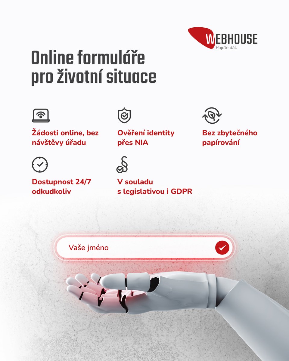 webhousecz's tweet photo. 🚀 🌐 Představujeme online formuláře pro životní situace

Ušetřete čas zaměstnancům úřadu i občanům. 🕒 S našimi elektronickými formuláři vyřídí občané úřední záležitosti jednoduše a odkudkoliv. Žádné fronty ani žádné omezení provozní dobou. 📆 https://t.co/WFiyPyWpS0