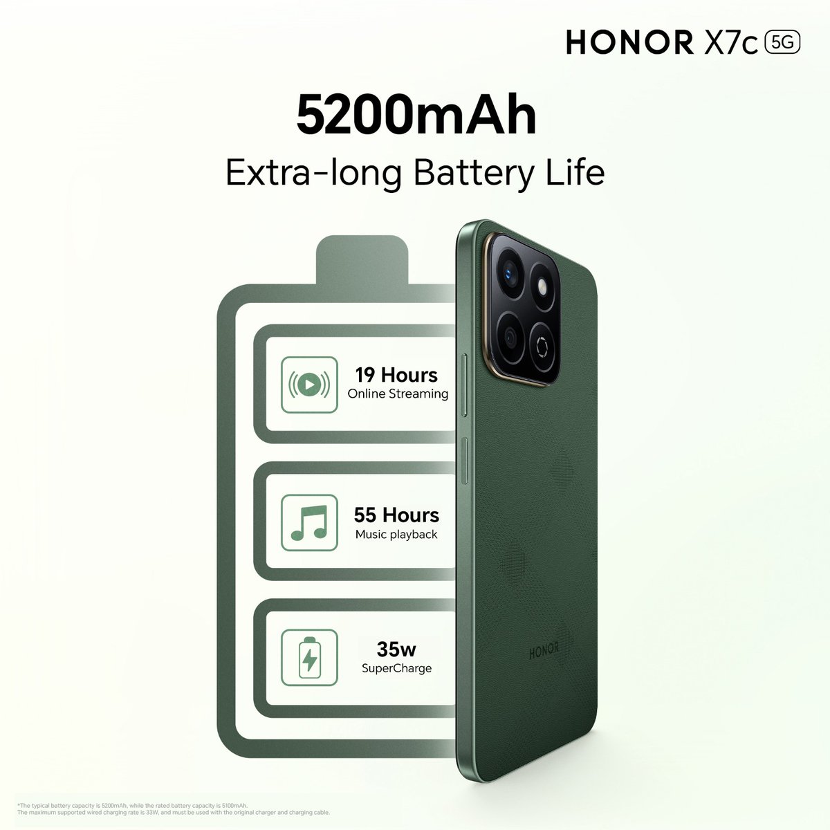 HiHonorIndia's tweet image. With a colossal 5200mAh battery, the HONOR X7C 5G gives you the freedom to use your phone how you want, all day long. Your ultimate companion for work and play.

Upgrade to unstoppable battery life.
➡️ amazon.in/dp/B0FLJJW3QB
#HONORX7c5G #LongLastingBattery #Amazonspecials