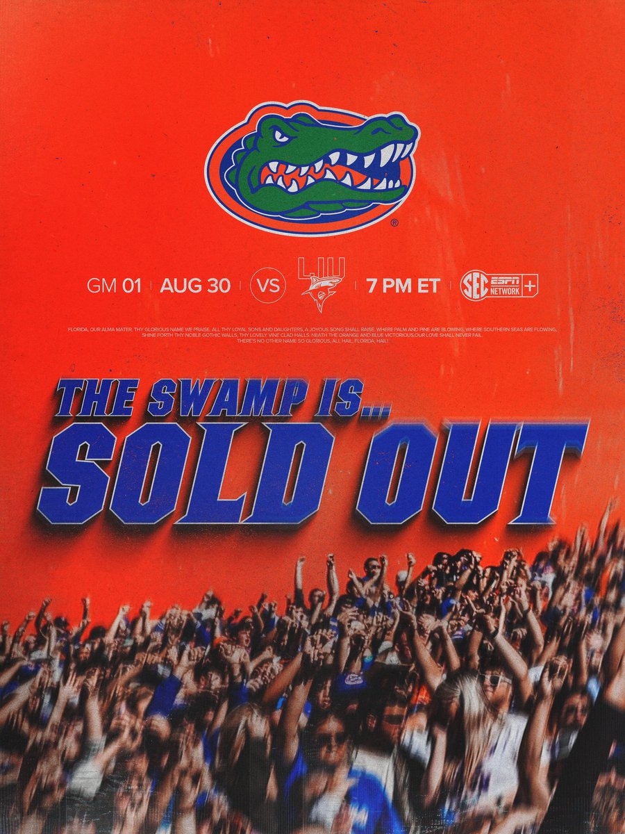 Sold-out opener ✅ 

Still time to purchase other single-game tickets ⤵️

🎟️ bit.ly/GatorsFB-Ticke…
🔗 bit.ly/GatorsFB-G1sel…