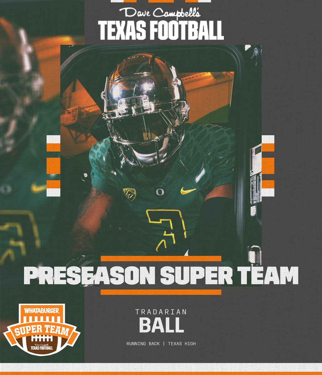 Greg Powers ๐๏ธ (@gpowersscout) on Twitter photo Texas High RB Tradarian Ball (<a href="/TradarianBall3/">Tradarian Ball ๐ธ</a>) has been named to the 2025 Preseason ๐ปโ๐๐ + ๐๐๐๐ฅ๐๐๐ฆ๐ฃ๐๐๐ฃ ๐๐ฆ๐ก๐๐ฃ ๐๐๐๐!
<a href="/THighFootball/">Texas High Tiger Football ๐</a> | <a href="/dctf/">Dave Campbell's โ TexasFootball.com</a> | #TXHSFB | #GoDucks
Super Team (Offense): texasfootball.com/article/2025/0โฆ Texas High RB Tradarian Ball (<a href="/TradarianBall3/">Tradarian Ball ๐ธ</a>) has been named to the 2025 Preseason ๐ปโ๐๐ + ๐๐๐๐ฅ๐๐๐ฆ๐ฃ๐๐๐ฃ ๐๐ฆ๐ก๐๐ฃ ๐๐๐๐!
<a href="/THighFootball/">Texas High Tiger Football ๐</a> | <a href="/dctf/">Dave Campbell's โ TexasFootball.com</a> | #TXHSFB | #GoDucks
Super Team (Offense): texasfootball.com/article/2025/0โฆ