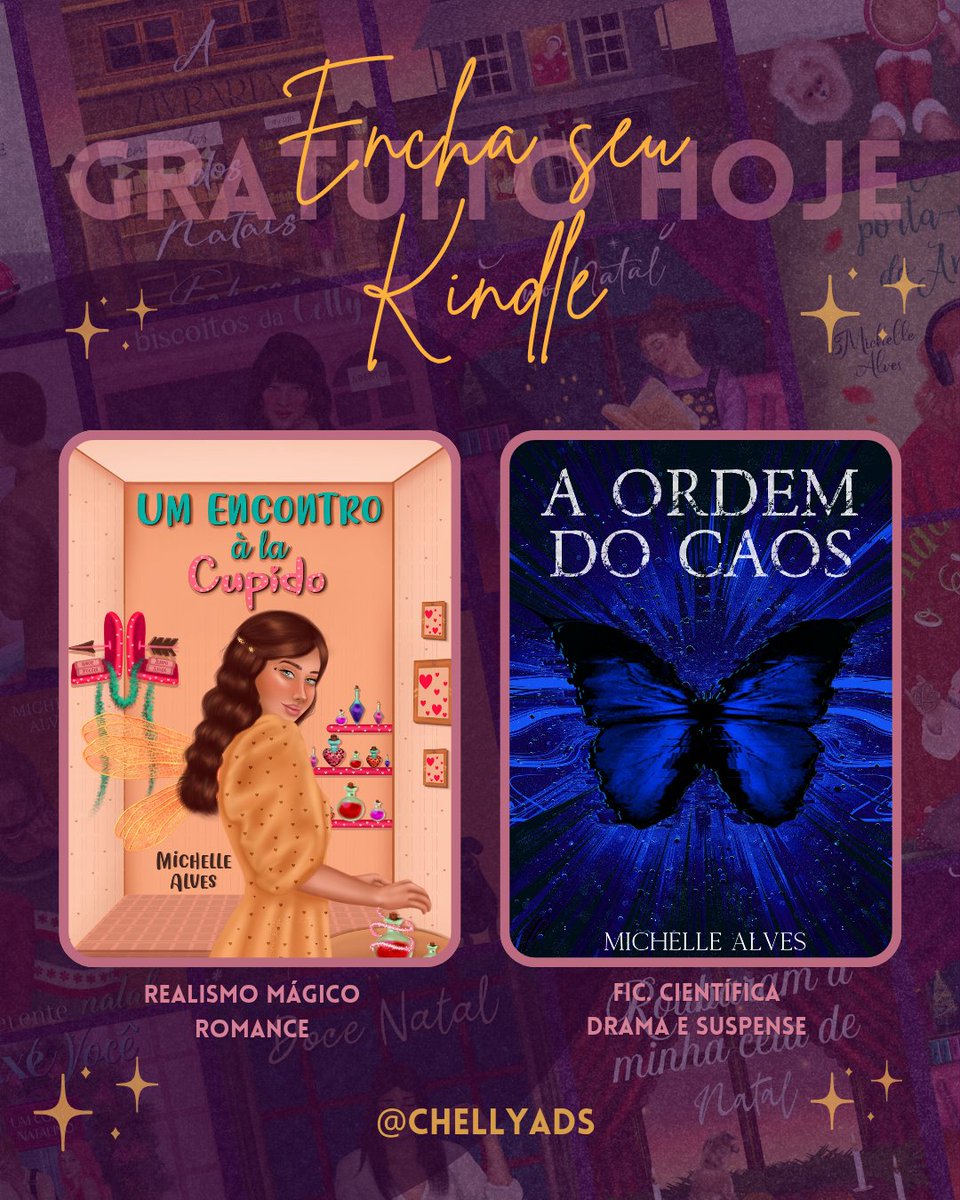 Histórias do ChellyVerso gratuitas no #EnchaSeuKindle

★ Um encontro à la cupido
a.co/d/1lqcwLY

★ A ordem do caos
a.co/d/c5GpJij