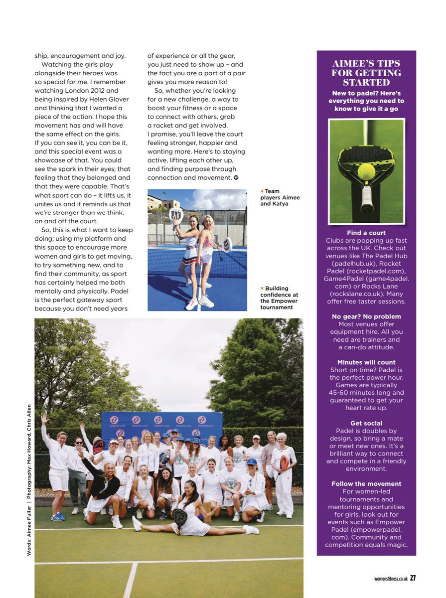 Excited to announce I’m now writing a monthly column for <a href="/WomensFitnessuk/">Women's Fitness</a> – Fuller on Fitness! 💪 

Kicking off with Padel Tennis: the physical + mental benefits, community vibe, and how to get involved.What should I cover next month? 👇
#Fitness #WomensHealth #Padel