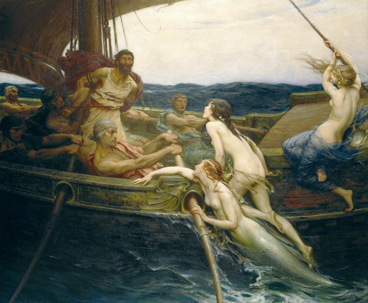 "Ulysses and the Sirens" (1909) by English artist, Herbert James Draper (1863-1920). Oil on canvas, 177 x 213.5 cm. Image credit: Ferens Art Gallery.