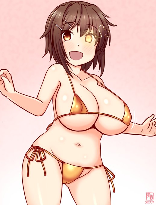 「私が、たまたま目立っただけなんです。
 これが、重巡洋艦なんですよ♪」プルンッ

#艦これ版真剣お絵描き60分一本勝負_20250822
#古鷹 