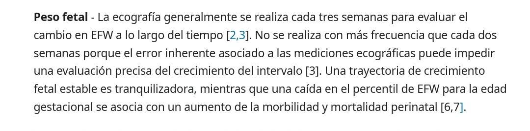 Colegas médicos generales, en caso de sospechar o confirmar alteración de crecimiento fetal NO ordene ecografías semanales. No tiene ninguna utilidad. Intervalo mínimo cada 2 semanas- ideal cada 3 semanas.