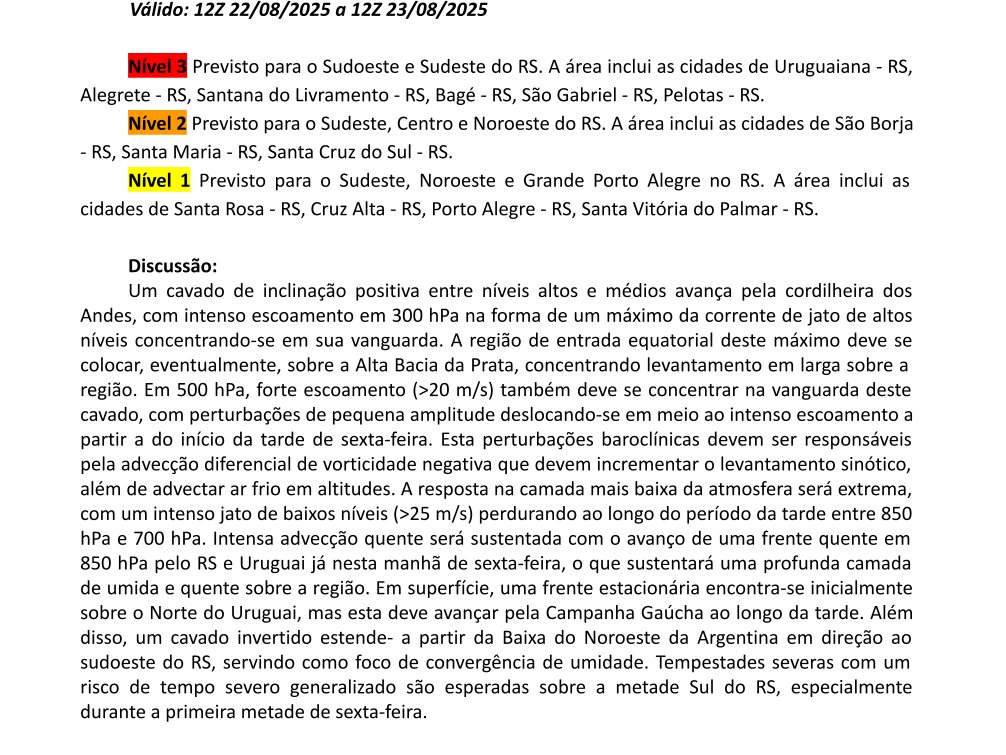 prevots_svr's tweet image. Previsão convectiva de hoje (22/08/2025), válida até 12Z de amanhã.